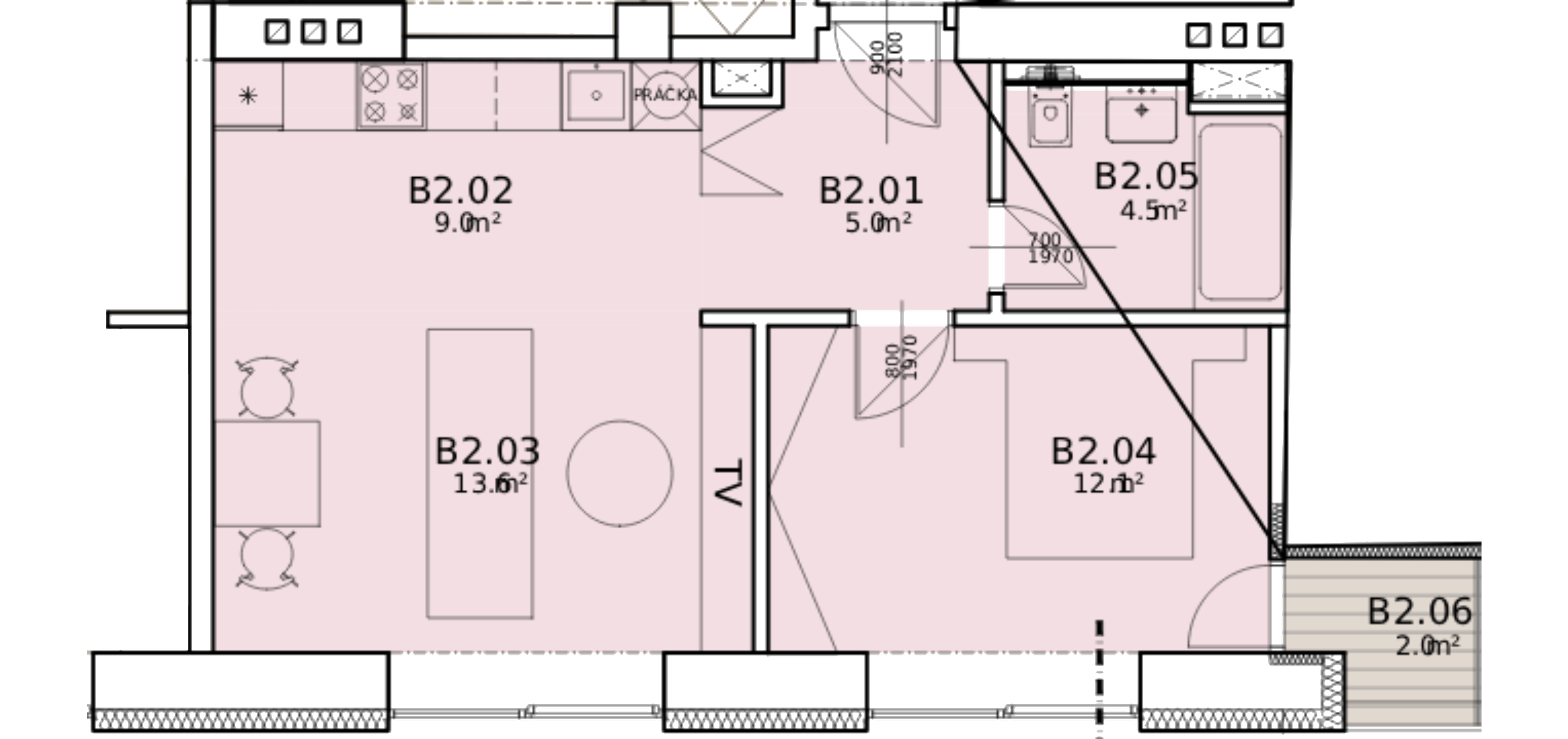 Kompaktný 2-izbový — pôdorys